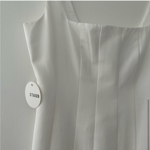 STAUD White Cotton Blend Portrait Dress Maxi/Midi Straight Slit - Picture 5 of 11